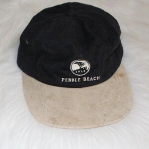 Vintage Pebble Beach 1919  Golf cap hat black with a tan  suede bill